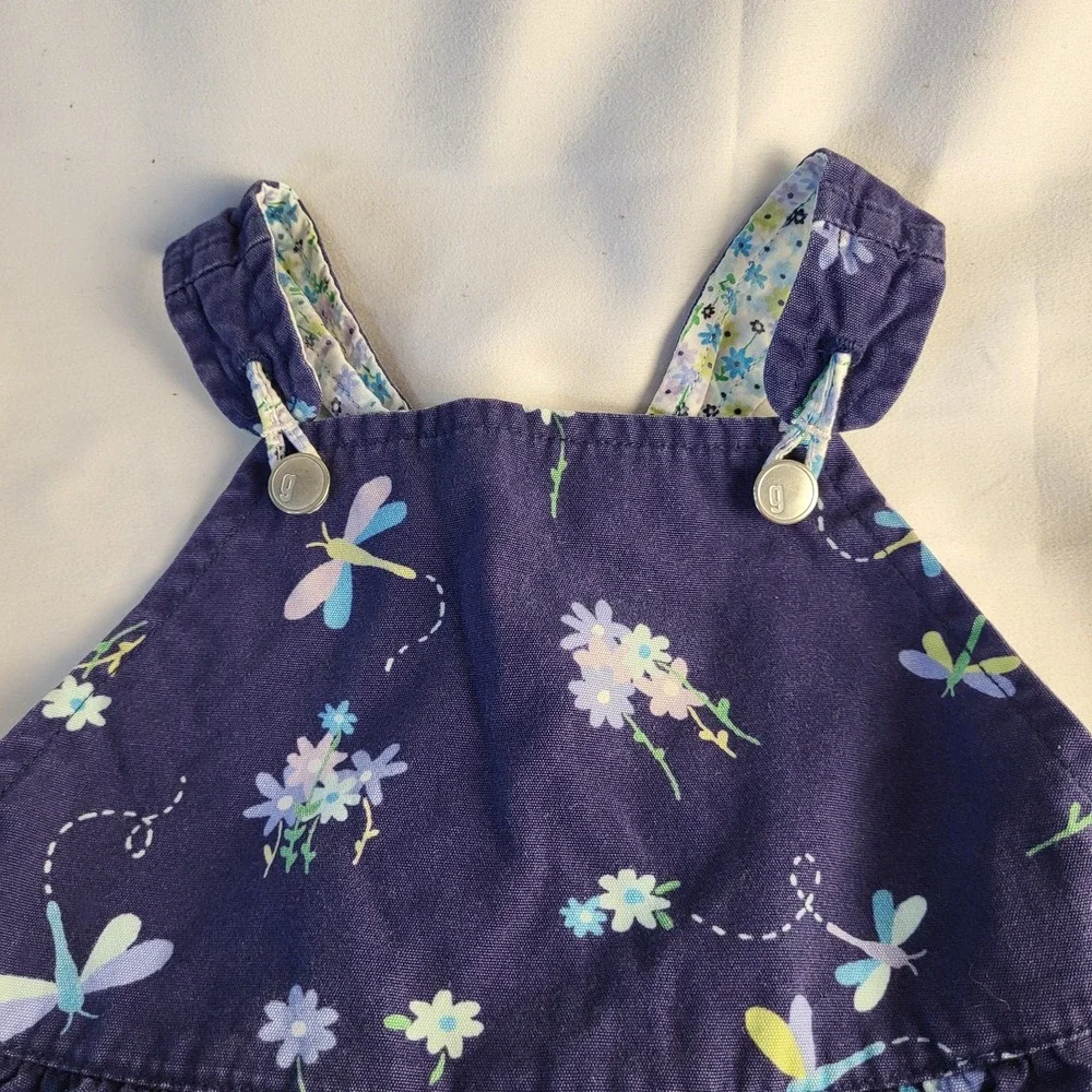 Y2K Gymboree Vintage Sz 6-12 Months Baby Girl Spring Flowers Blue Overalls 2001